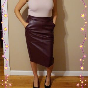 Express faux leather high rise  pencil skirt with back zipper.
